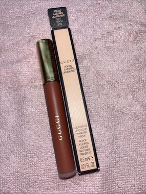 Gucci Liquid Matte Lip Color — Warm Brown with Gold Cap